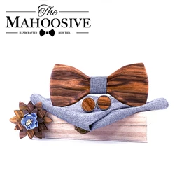 wooden bow tie Men Bowtie Newest Butterfly Knot Mens Accessories Wood Cravat Formal Commercial Suit Wedding  Set
