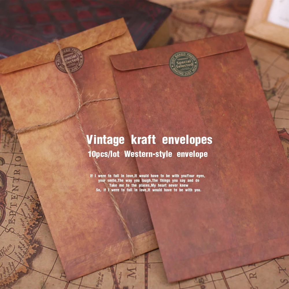 10pcs/lot retro kraft envelope set creative business envelopes vintage wedding paper mail Invitation Scrapbooking Gift