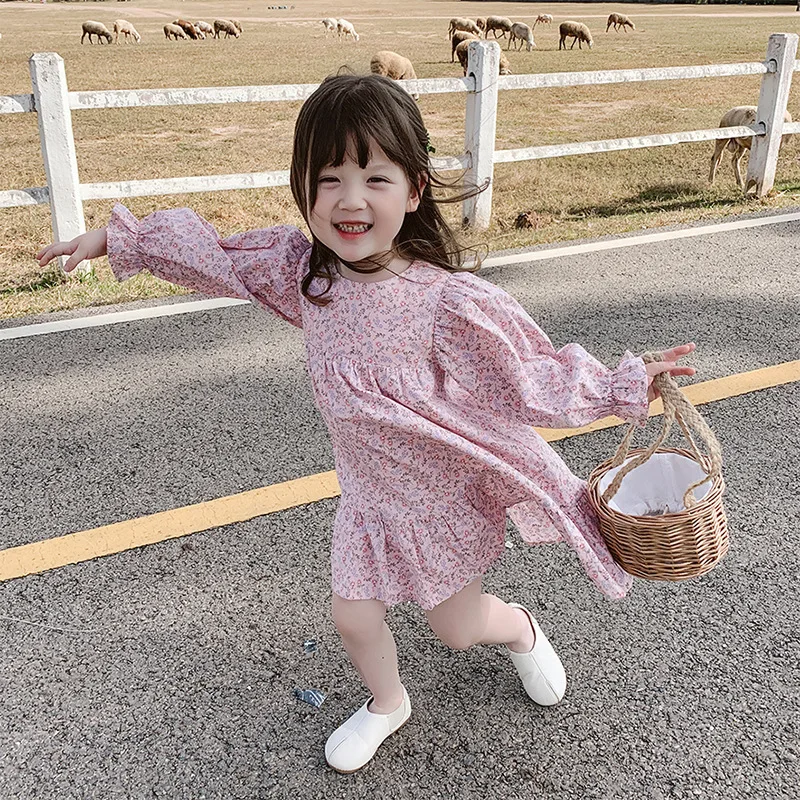 Autumn Girls\' Dress New Pastoral Style Floral Long-Sleeved Sweet Princess Dress Toddler Baby Kids Children\'S Clothing For Girl