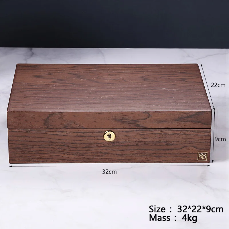 Vintage Lock Jewelry Watch Storage Box Integrated Solid Wood Organizer Double-layer Storage Box Earrings To Prevent OxidationCus