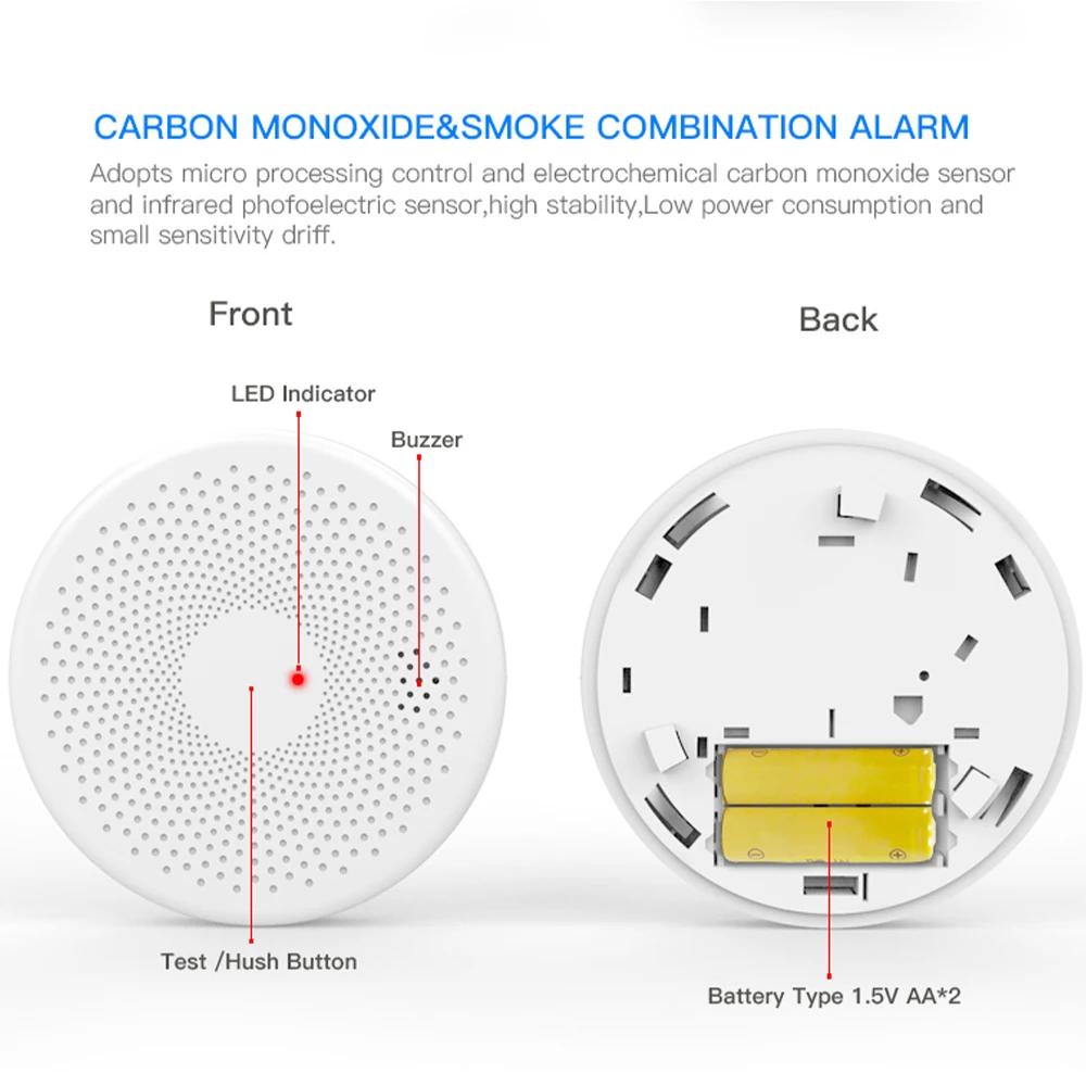 Imagem -05 - Tuya-detector de Monóxido de Carbono para Segurança Doméstica Sensor de Fumaça Alarme de co Alerta Sonoro Indicador Led 85db Embutido Proteção contra Incêndio em 1