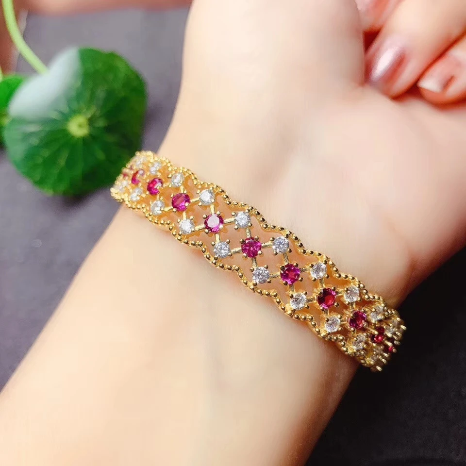 

exquisite gorgeous red garnet bangle women bangle 925 sterling silver bracelet silver bangle gold plated natural gem party gift