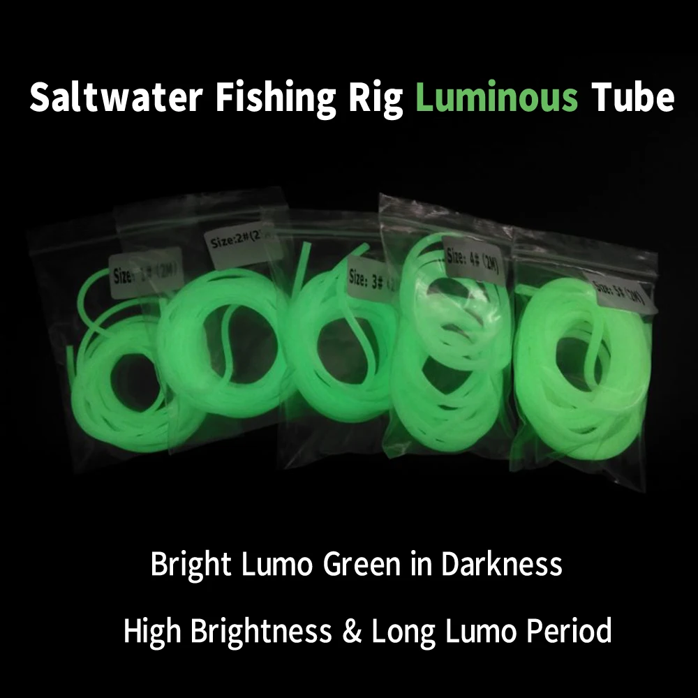 2m/bag 5 sizes Saltwater Fishing Sabiki Rig Protection Tube Soft Rubber White Luminous Green Sleeve High Brightness & Long Lumo