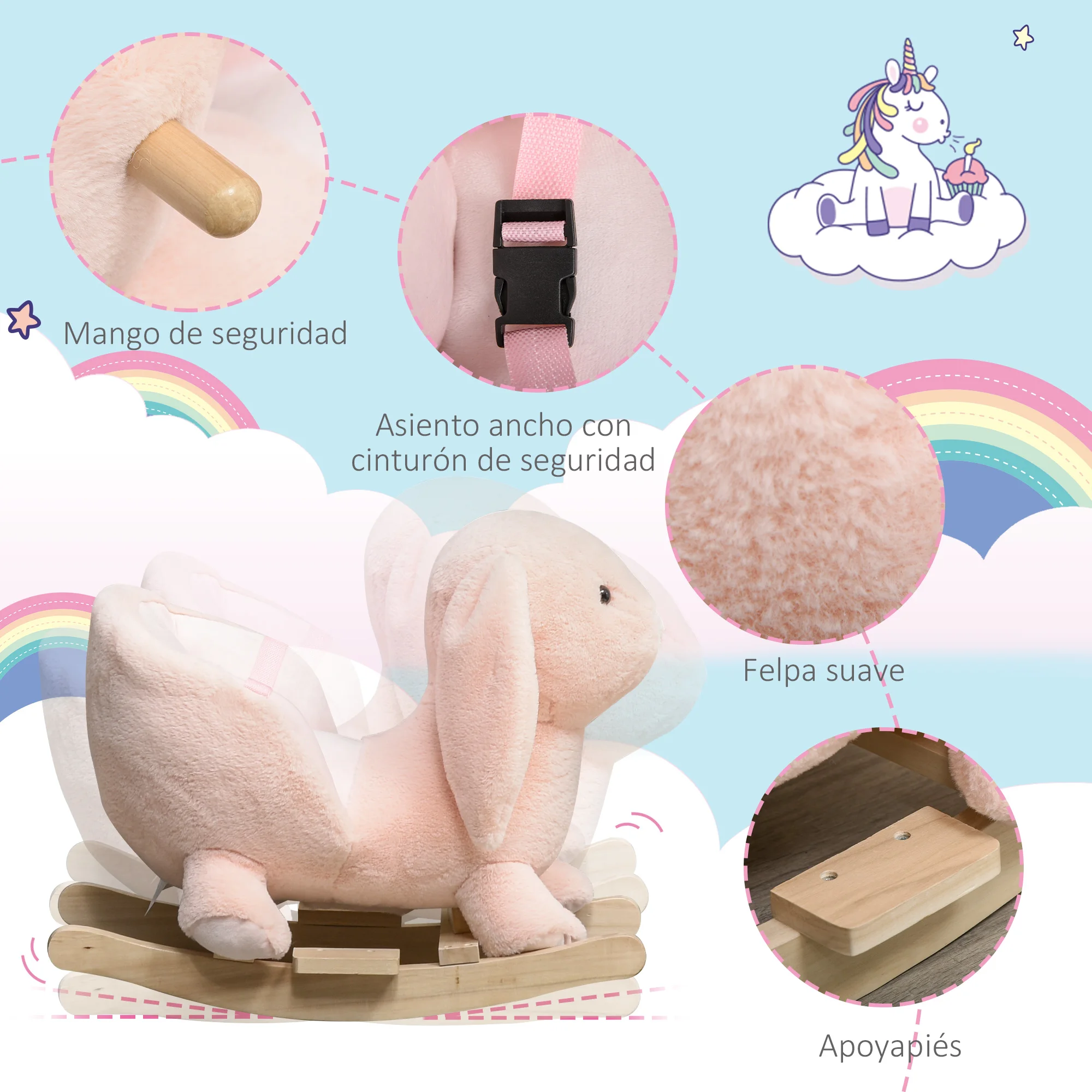 Image 7: Cheval à bascule Homcom Lapin pour bébés de 18 à 36 mois avec son et ceinture de sécurité