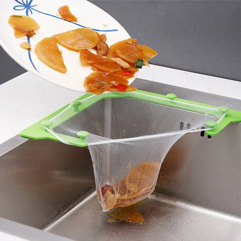 Kitchen Sink Leftovers Filter, Triangular Drainage Rack, Hanging Drain Basket,Anti-blocking Funnel, Portable Disposable Strainer