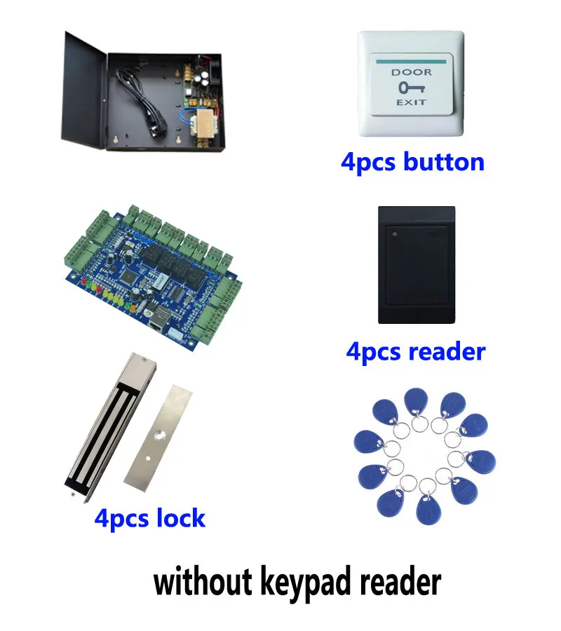 Imagem -02 - Rfid Access Control Kittcp ip Quatro Portas Access Control Mais Powercase Mais 280kg Fechadura Magnética Mais id Leitor Mais Botão Mais 10 id Tagsn:kit-b406