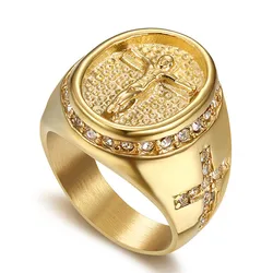 Hip Hop Jewelry Iced Out Jesus Cross Ring Gold Color Stainless Steel Rings For Men Religious Jewelry Dropshipping Bague homme S