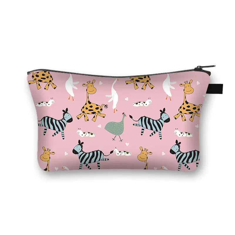 Cartoon Animal Dog Lion Tiger Monkey Giraffe Print Cosmetic Case Kawaii Makeup Bags Teenager Girls Beauty Bag Cosmetic Pouch Bag