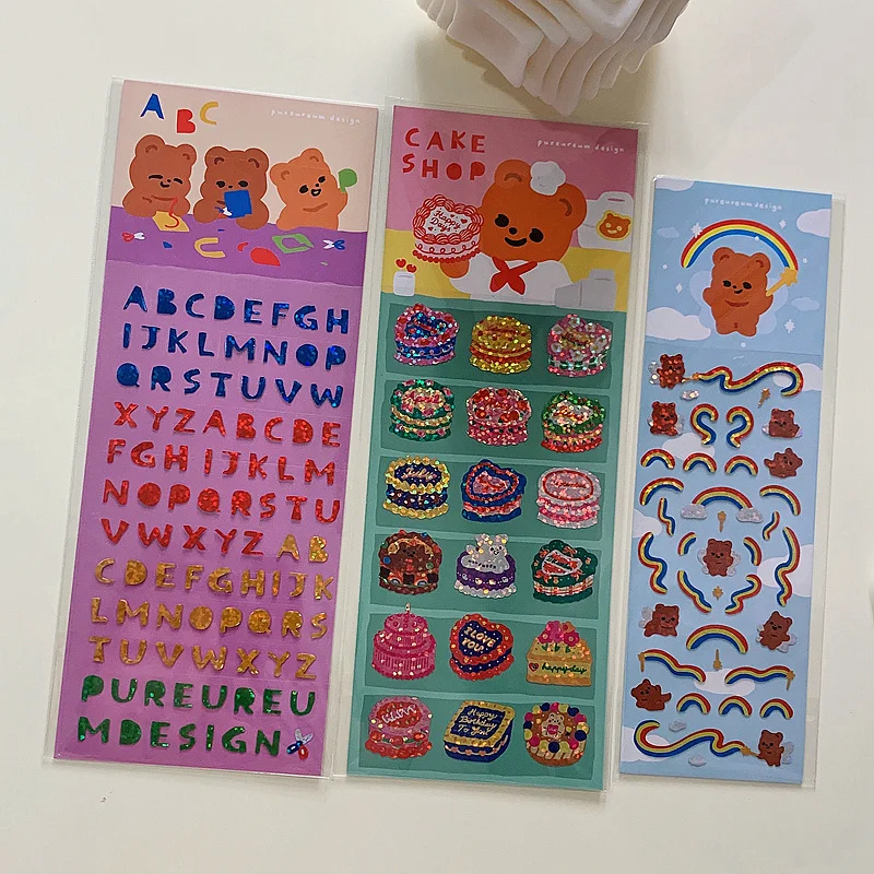 1Pc Koreanische Hohe Qualität Cartoon Wenig Bär Kuchen Glitter Laser Band Aufkleber Nette Schreibwaren DIY Tagebuch Album Dekorative Aufkleber