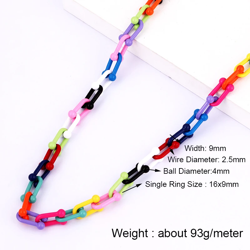 Enamel Rainbow U link shape chain,red/pink/yellow/silver/green/blue chain for bracelet/necklace jewlery making ,1 meter long