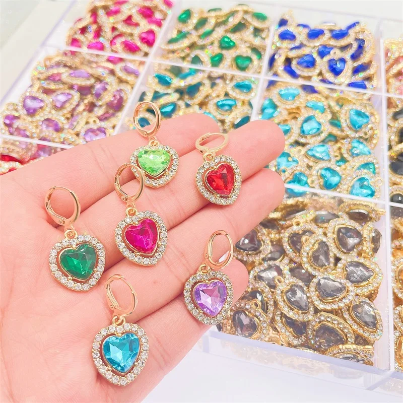 Peixin 10pcs/set Fashionable Colorful Cute Crystal Heart-Shaped Women\'s Jewelry Accessories DIY Jewelry Making Charm Wholesale