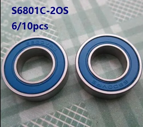 

6/10pcs S6801C-2OS 12x21x5mm ABEC-5 Stainless Steel hybrid Si3N4 ceramic ball bearings Bicycle Bearing