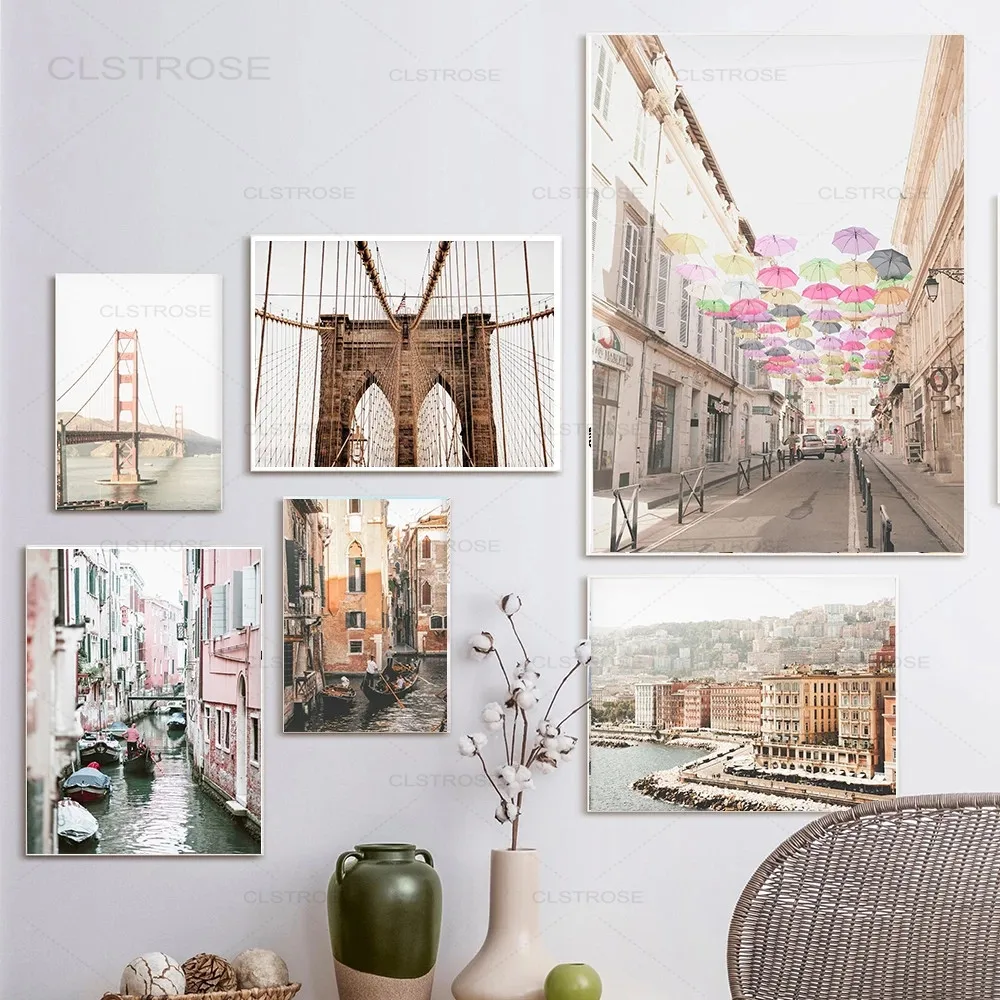 Винтажная Картина на холсте, Нью-Йорк, Бруклин, Сан-Франциско, искусство, пейзаж, Настенная картина для гостиной