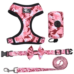 Dogs Harness Vest  Camouflage Pet Chest Strap Leash And Collar Set For Small Medium Dogs Accessories With Poop Bag Dispenser