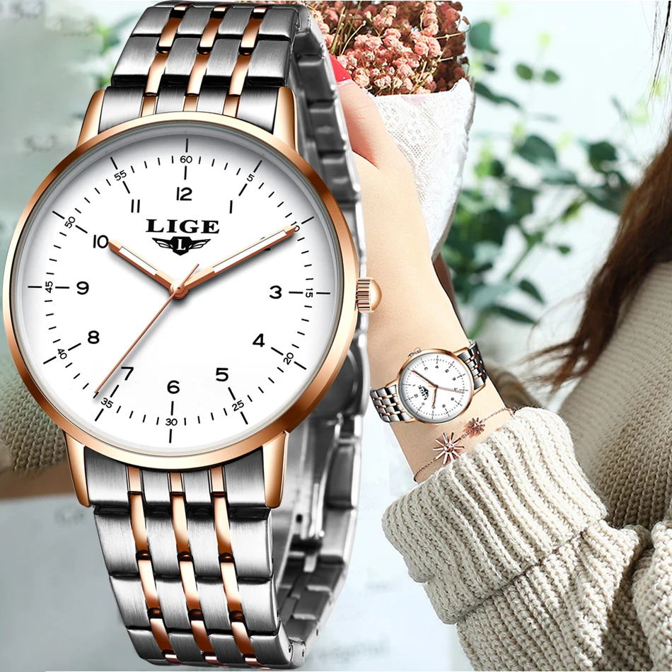 LIGE Luxury Fashion Woman Bracelet Watch Women Casual Waterproof Quartz Ladies Dress Watches Gift lover Clock relogio feminino