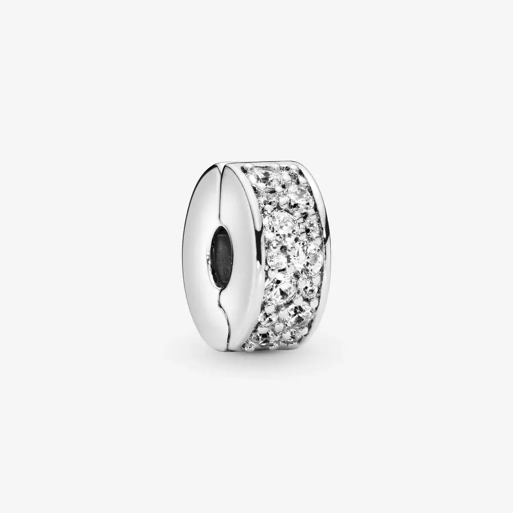 

100% Real 925 Sterling Silver Clear Pavé Clip Charm Silicone Beads for Jewelry Making Fits Original Charms Bracelet bijoux