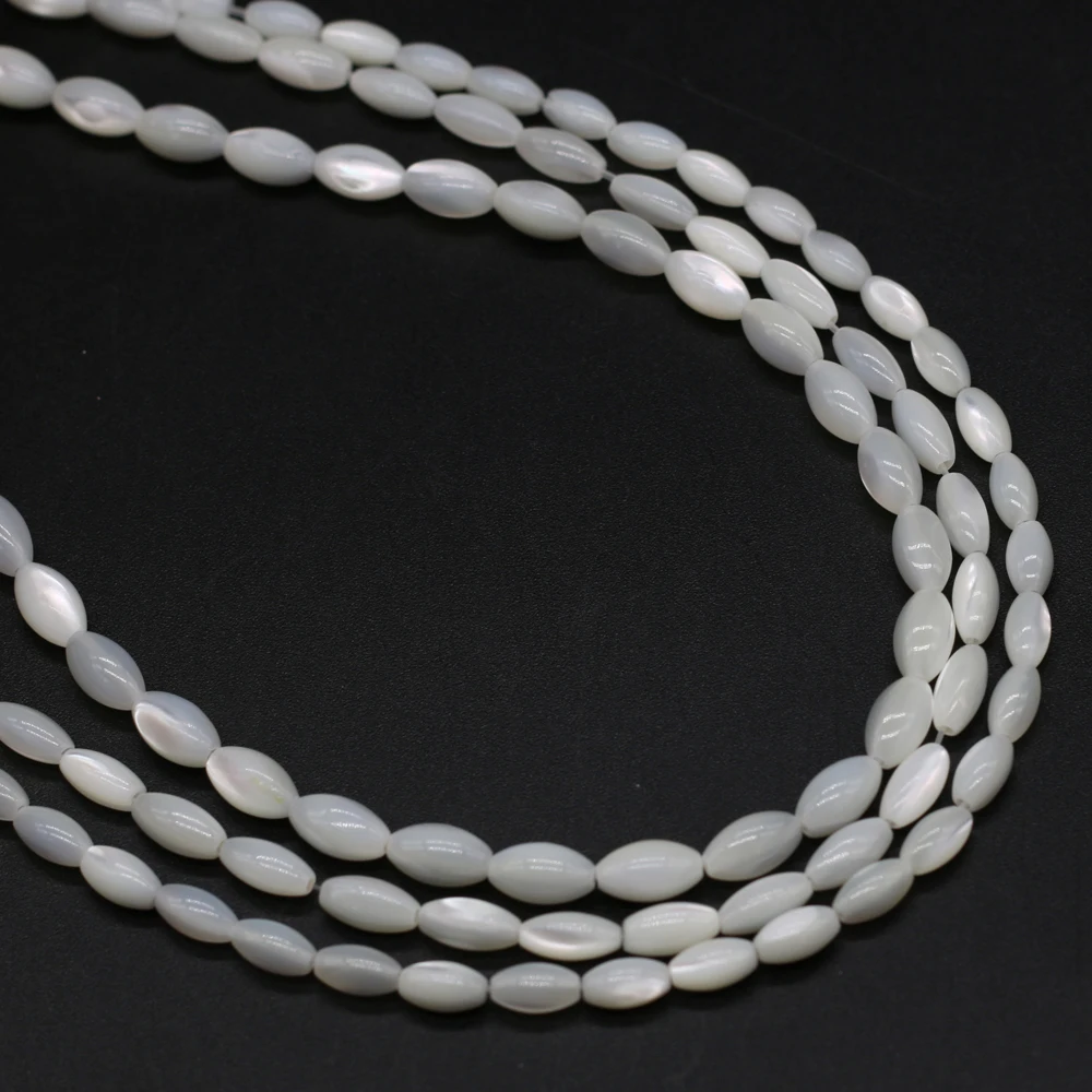 Rice Shape White Natural Mother of Pearl Shell Bead Oval Top Shell Beads for Jewelry Making DIY Crafts Necklace Bracelet 14\'\'