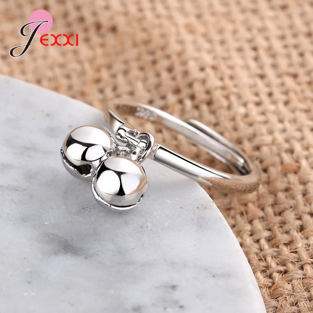 Good Quality Women Girls 925 Sterling Silver Bell Pendant Finger Rings Adjustable Size Sweet Birthday Party Jewelry Gifts