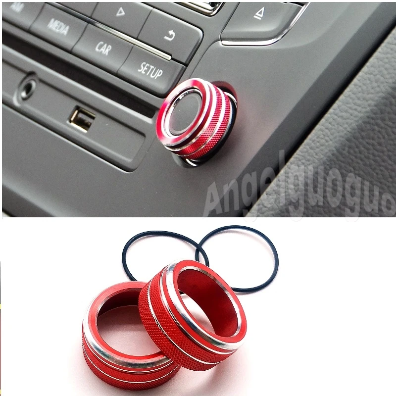 2pcs Button Audio Stereo Volume Control Knob Ring Cover car Accessories for Volkswagen vw Tiguan mk2 Atlas t-roc 2017-2019