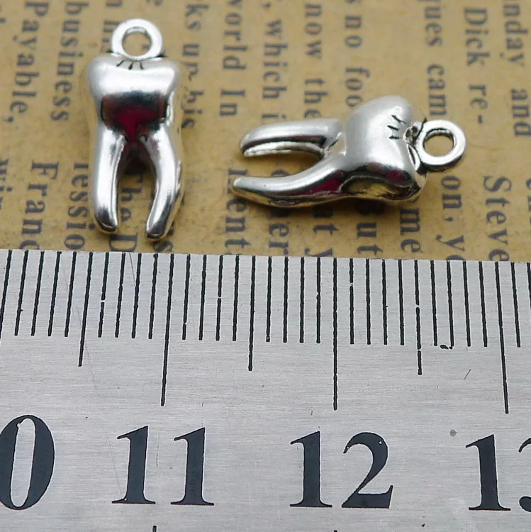 10 pieces/lot 8*15mm Antique silver color Metal alloy Tooth Charm Necklace Pendant Bracelet Key chain DIY handmade jewelry