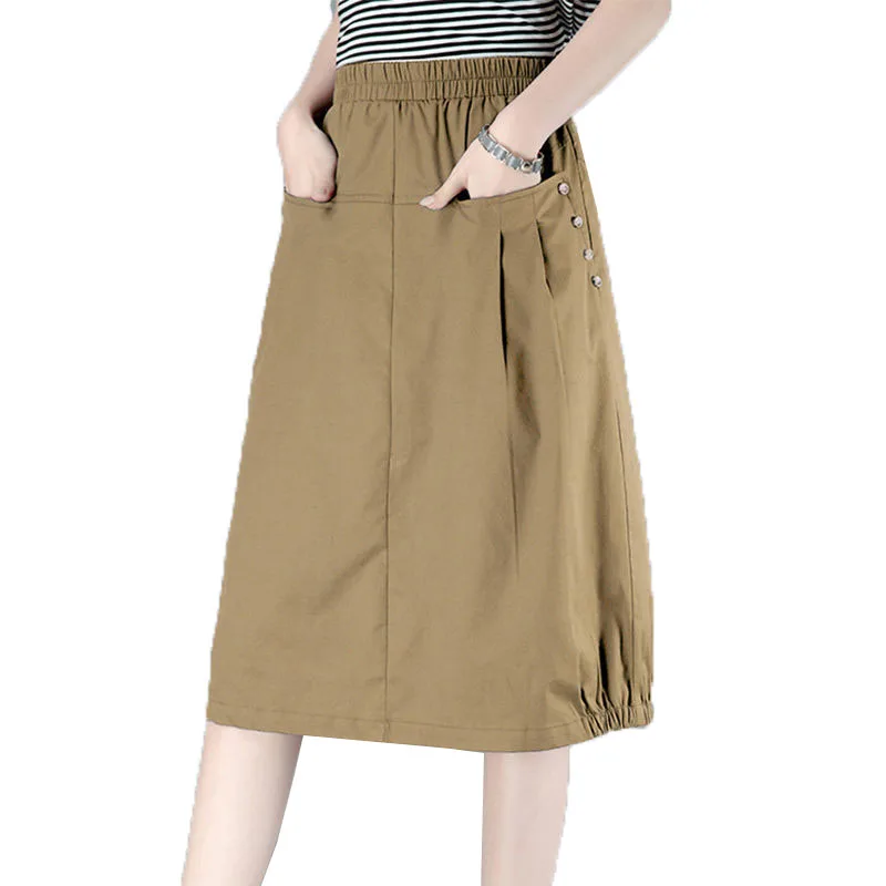 Women Cotton Skirt 2023 Spring Summer New A-line Skirt Loose Large Size  Skirts Female High Waist All-match Thin Skirt Thin B