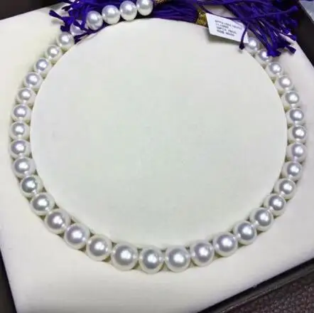 free shipping noble jewelry classic round huge 12-14mm south sea white pearl necklace 14k