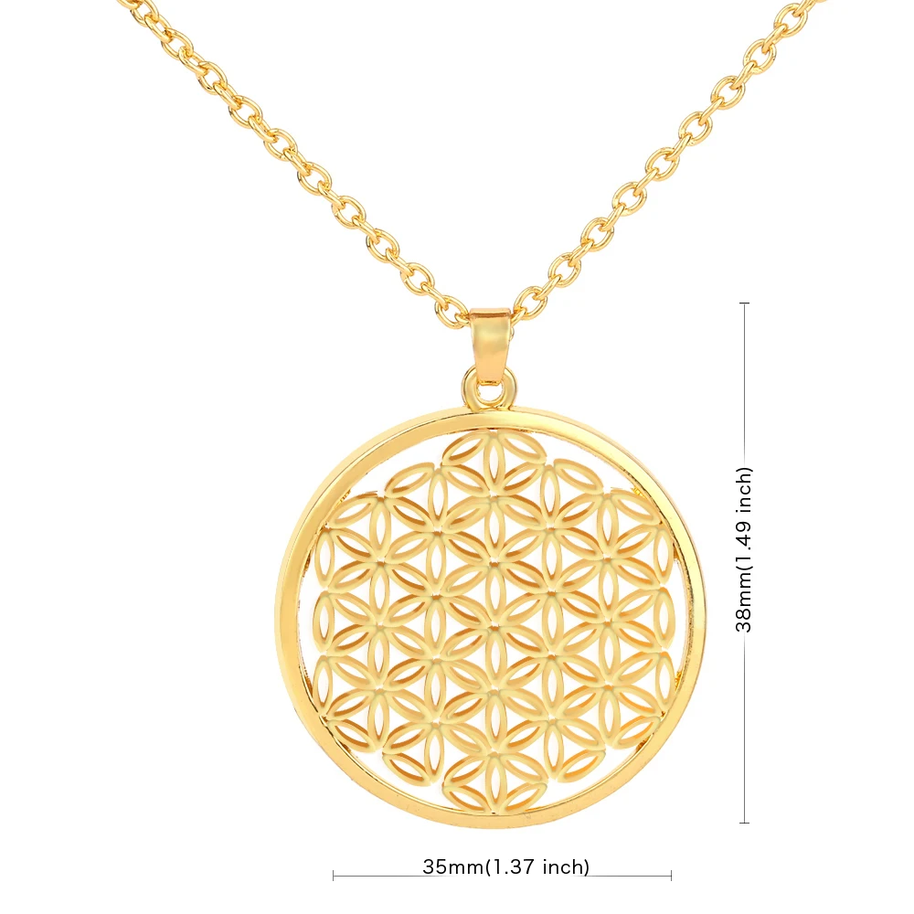 LIKGREAT Flower of Life Mandala Pendant Necklace Sacred Geometry Jewelry Accessories Amulet Best Gift Adjustable Link Rope Chain