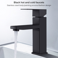 Bathroom Basin Faucet Stainless Steel Fashion Black Copper Bottom Square Single Hole Baking Paint Cold Hot Sink Taps