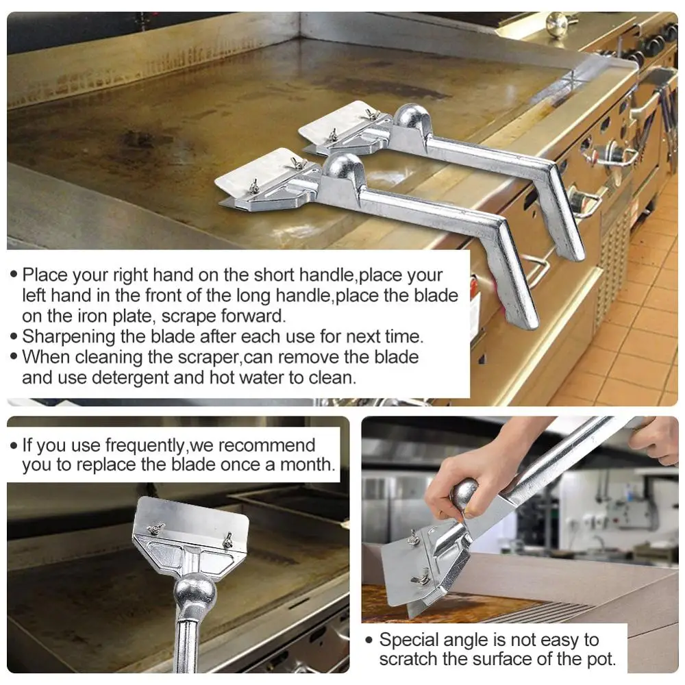 Heavy Duty Outdoor Grill Scrapers, Casting Aluminum Commercial Griddle Scraper with 5 Blades and Small Slant Edge Grill Scraper
