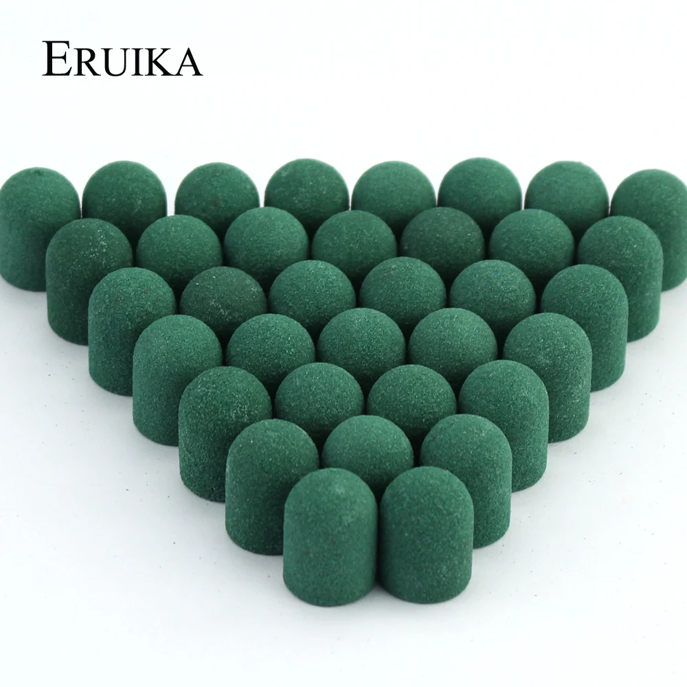 

50pcs 13*19mm Green Plastic Sanding Caps Nail Drill Rubber Milling Cutter for Manicure Pedicure Foot Cuticle Tools