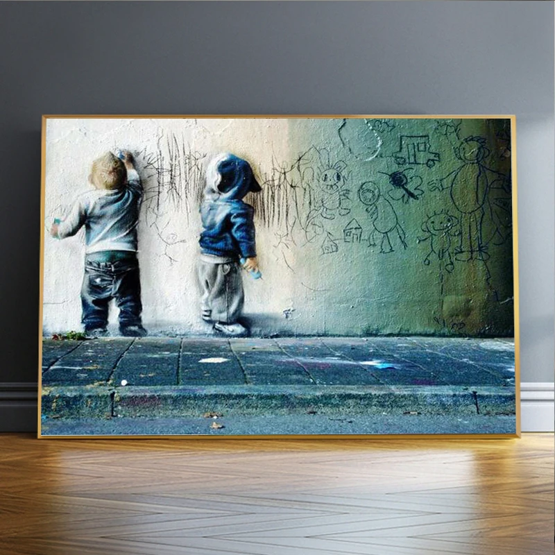 Nursery Kids Boys Scrawl Wall Art Sparring Canvas Printing Banksy Graffiti For Wall Decor Abstract Poster and Print