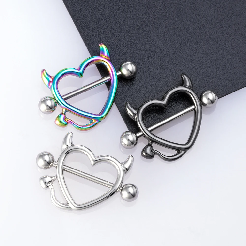 1 Pair 14G Stainless steel Breast Piercing Jewelry Heart Nipple Piercing Bar Nipple Rings Shield Cover Barbell Sexy Piercings