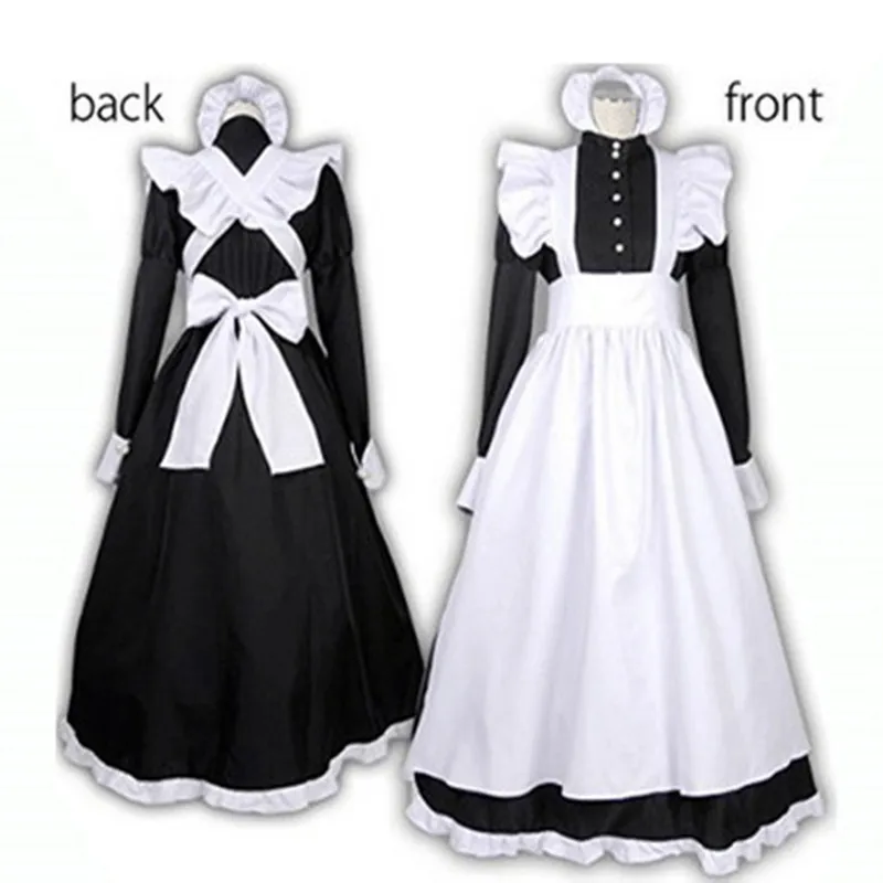 Traje de cosplay estilo britânico para homens e mulheres, cafeteria do mundo da animação, vestido café, preto e branco comprido, vestidos masculinos