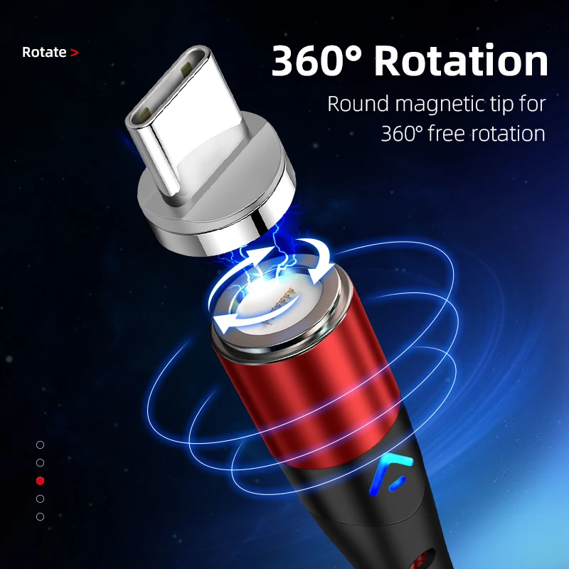 

5A Super Fast Charge Magnetic Charging USB C Cable Micro USB Type C Cord Phone Charger Wire Magnet Cable 360 Degree Rotate