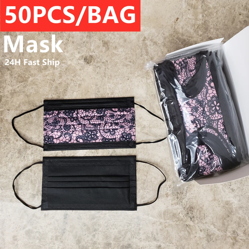 

50PCS Pink Lace Face Mask Masque Noir Noel Rosa Mascarillas Maske Erwachsene Mondkapje Mascherine Mascara Facemask CE Adulte