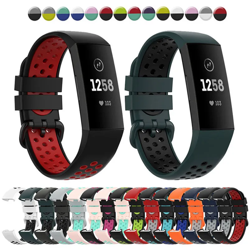 Sports Strap for Fitbit Charge 4 Band Replacement Bracelet Wrist Belt Dual Color Soft Rubber Watchband for Fit bit Charge 4 3 SE