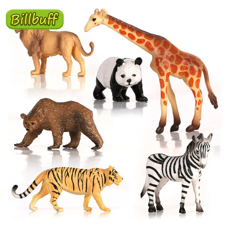 6pcs Simulation Wild Animal Giraffe Tiger Lion Panda Zebra Bear Gorilla Figures Early Educational Toy for Children Christma gift