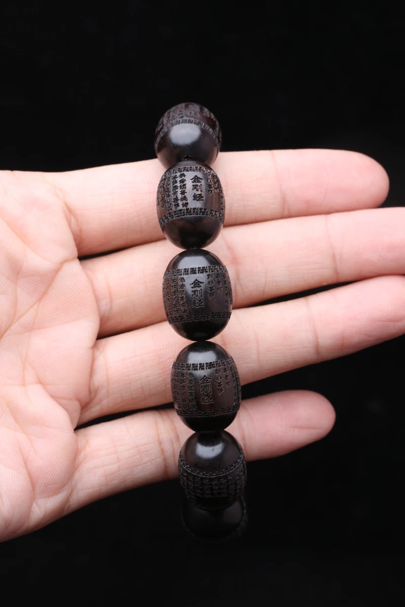 Natürliche Ebenholz Armband Olive Förmigen Schwarzen Holz Tibetischen Buddhistischen Perlen Sechs-Charakter Mantra Glück Armband – Detail 15