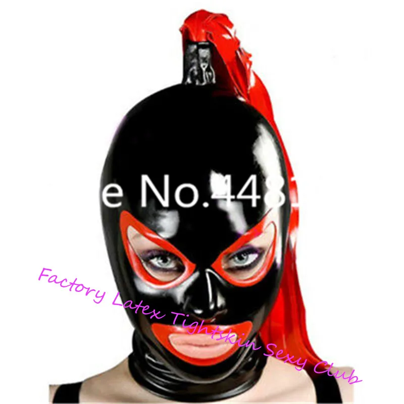 

Latex Mask Rubber Uniqu unisex fetish cosplay mask Latex Mask Rubber Hood with Tails for Party Bodysuits Wear custom made