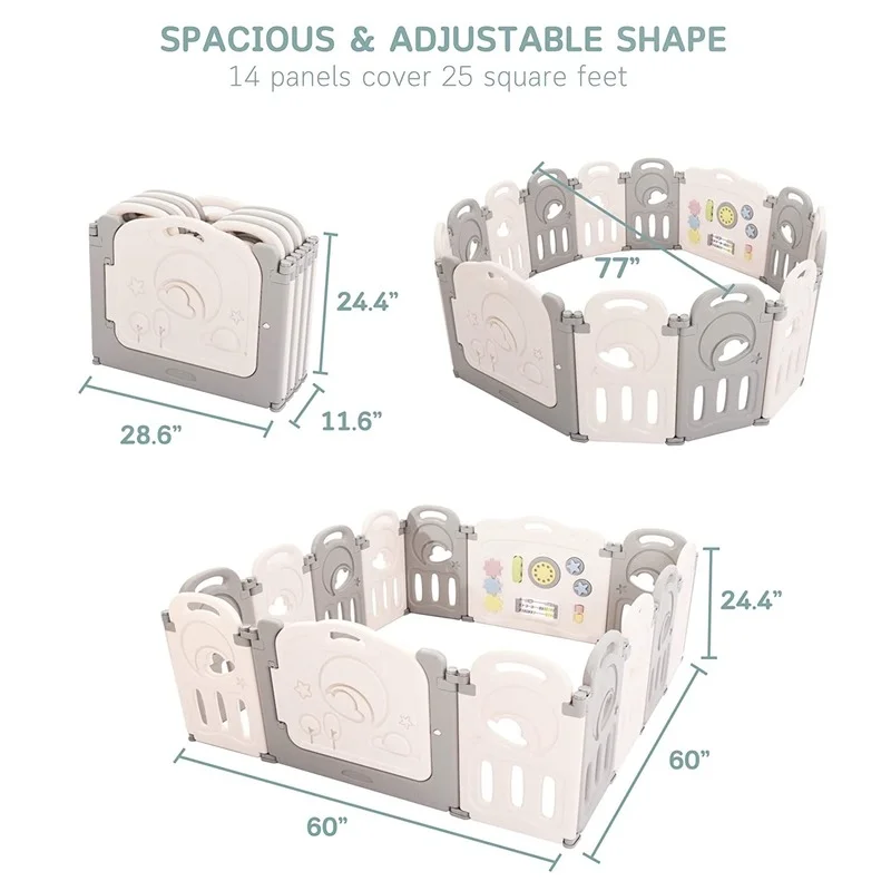 14 Panel Foldable Playpens with Whiteboards and Movable Walls To Protect The Baby Safe Playground for Indoor or Outdoor Use