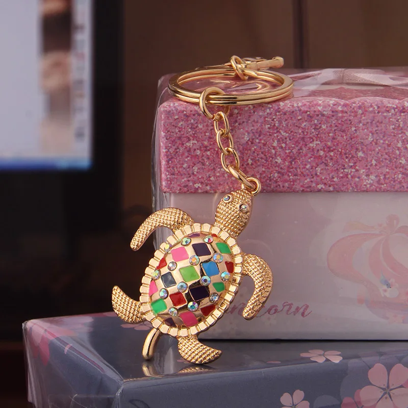 Creative Cute Rhinestone Keychain Marine Series Small Turtle Car Keychain Women Bag Accessories Key Chain Animal Metal Pendant