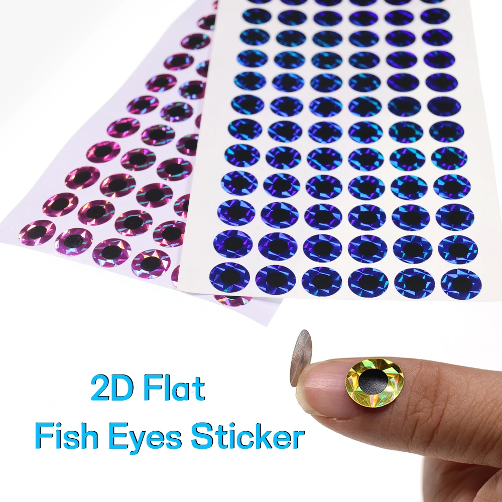 Elllv 100pcs/pack  2D Flat Fishing Lure Eyes Artificial Fish Eyes Sticker for Sea Fishing Metal Jigs Pink Silver Blue Green Gold