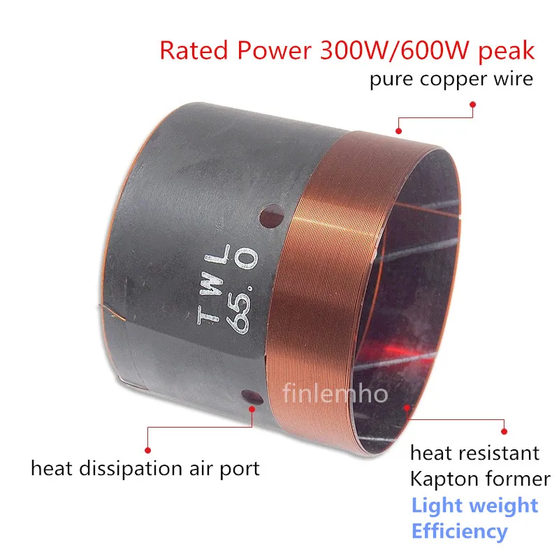 65 مللي متر مكبر الصوت ملف صوتي 600 واط الذروة المسرح المنزلي باس إصلاح أجزاء مع سلك نحاسي مستدير كابتون السابق
