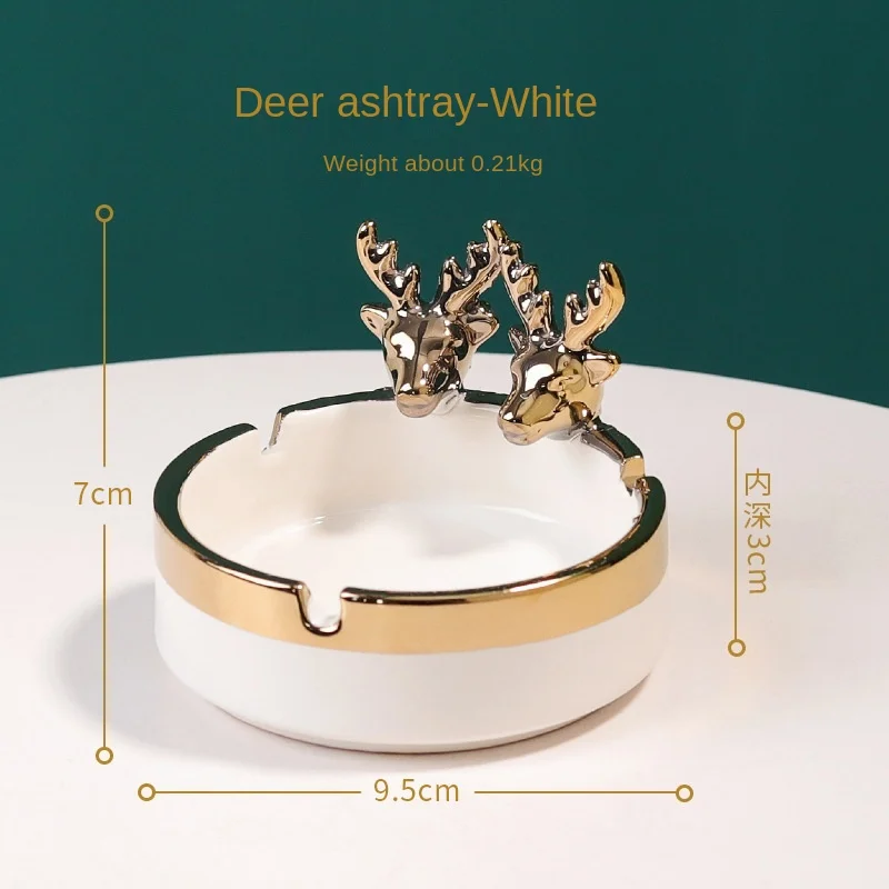 Round Gold-plated Deer Ashtray Cute Animal Ceramic Ashtray Office Living Room Decoration Desktop Storage Box Gift Art Decoration