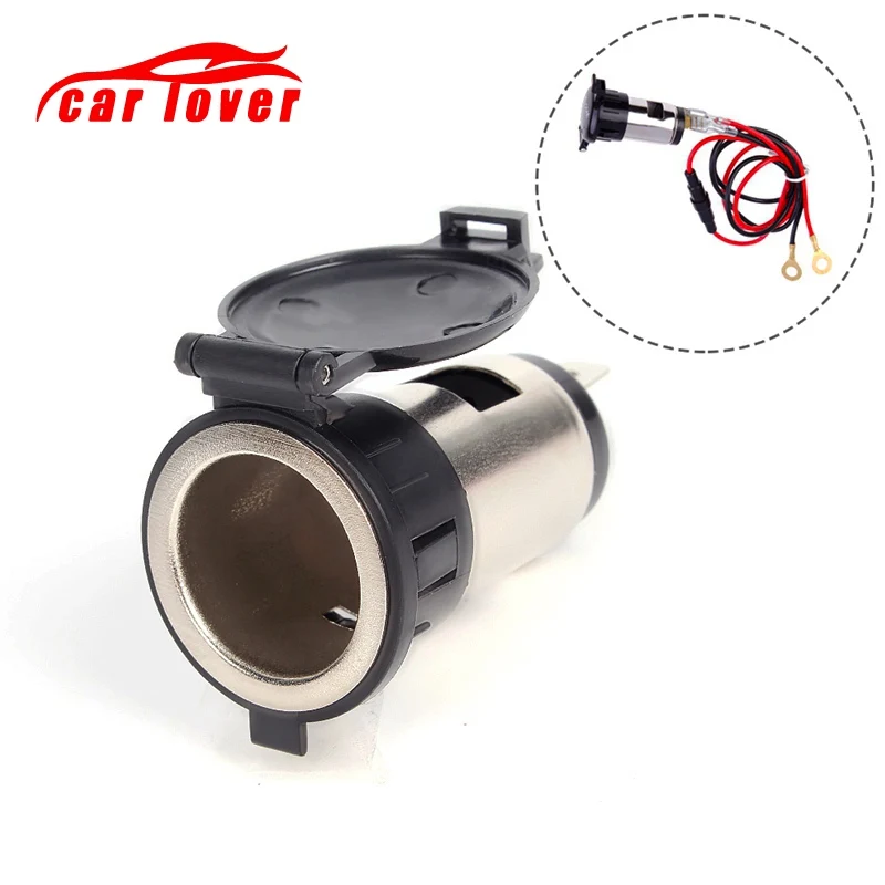 12V Waterproof Car Cigarette Lighter Power Plug Outlet Socket For Motorcycles Boats Mowers Tractors Cars With Fuse & Wire