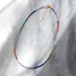 Lii Ji Rainbow Necklace Small Stone 925 Sterling Silver Gold Color Adjustable Necklace 37.5+4cm For Male Female Gift