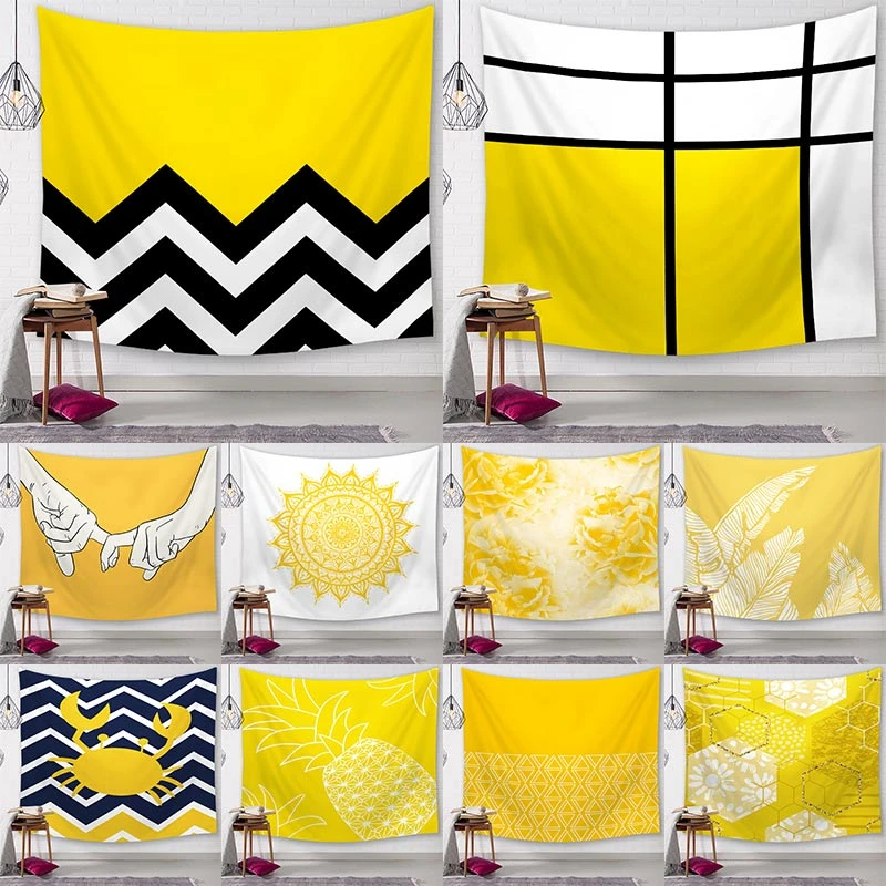 Yellow Geometric Pineapple Pattern Soft Wall Cloth Tapestry Polyester Hanging Wall Carpet Tablecloth Blanket Home Decor 60033