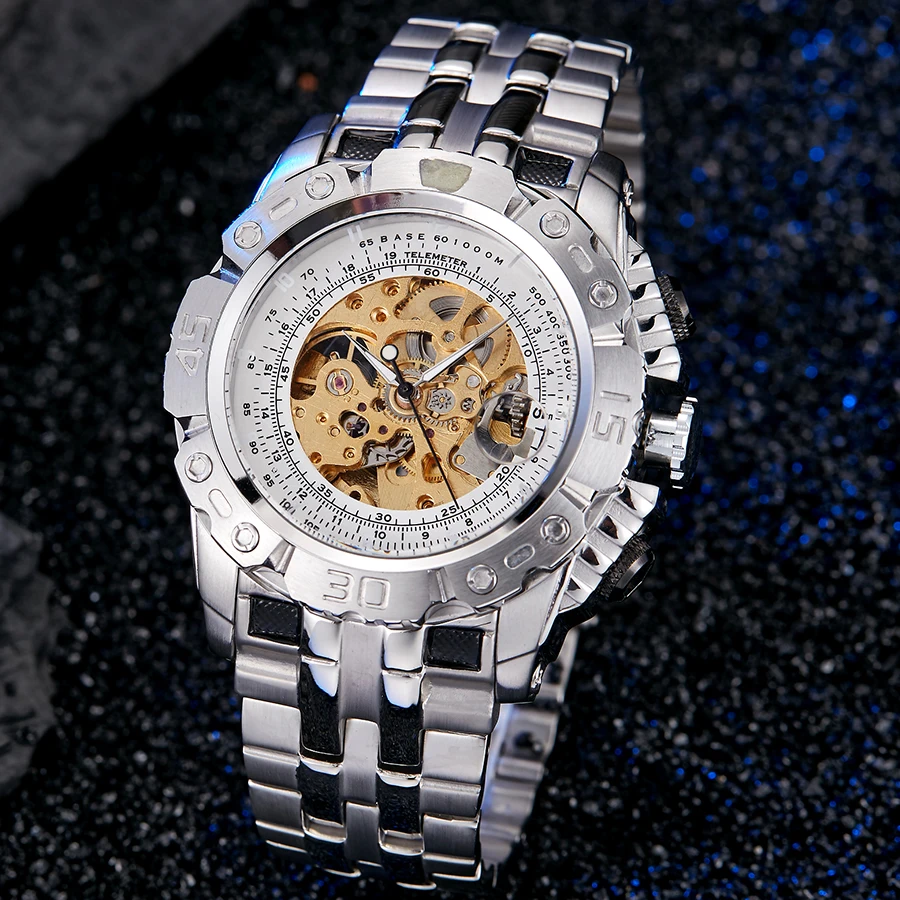 Orologio meccanico da uomo Top Brand Luxury orologi da uomo in oro argento creativo automatico Self Wind orologio da polso maschile Relogio maschile