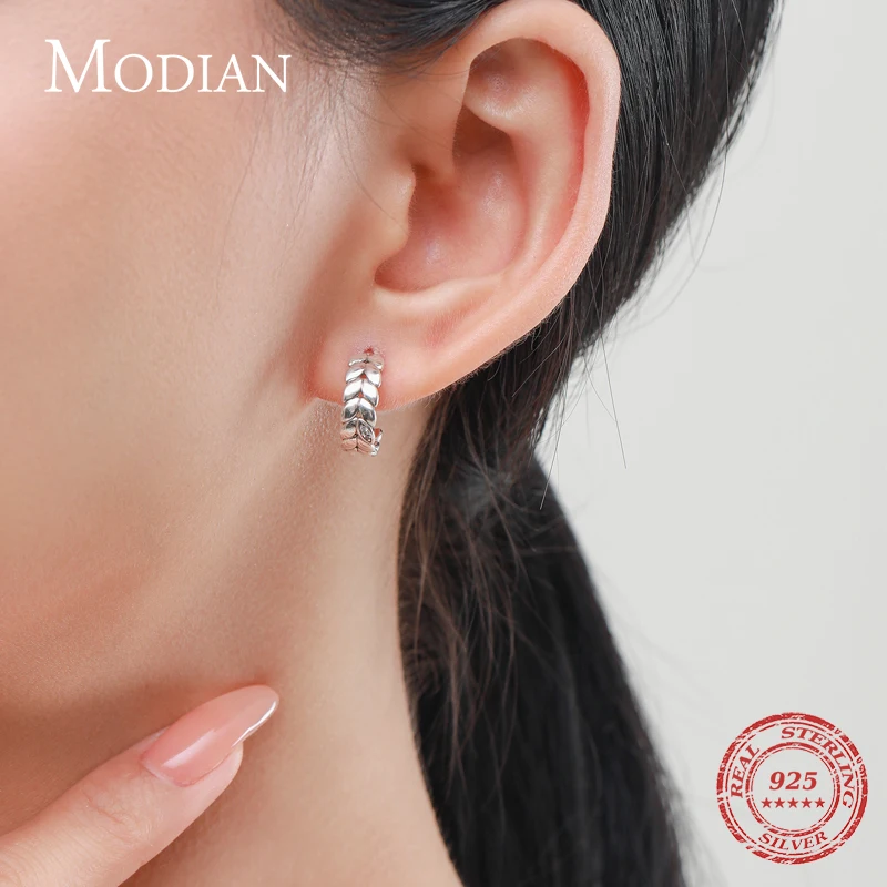 MODIAN Vintage Stud Earrings 925 Sterling Silver Platinum Plated  Lucky Leaves Hypoallergenic Earrings For Women Trendy Jewelry