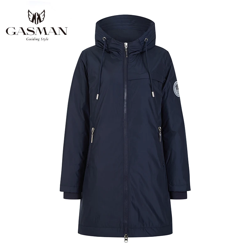 GASMAN Fashion windproof warm women\'s jacket Long zipper down parka hooded down jacket for women autumn solid cotton coat Female